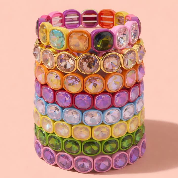 Pulseira Elástica com Esmalte - Pedras Arredondadas - Elise - Cores Sortidas por atacado de Taylor Elliott Designs
