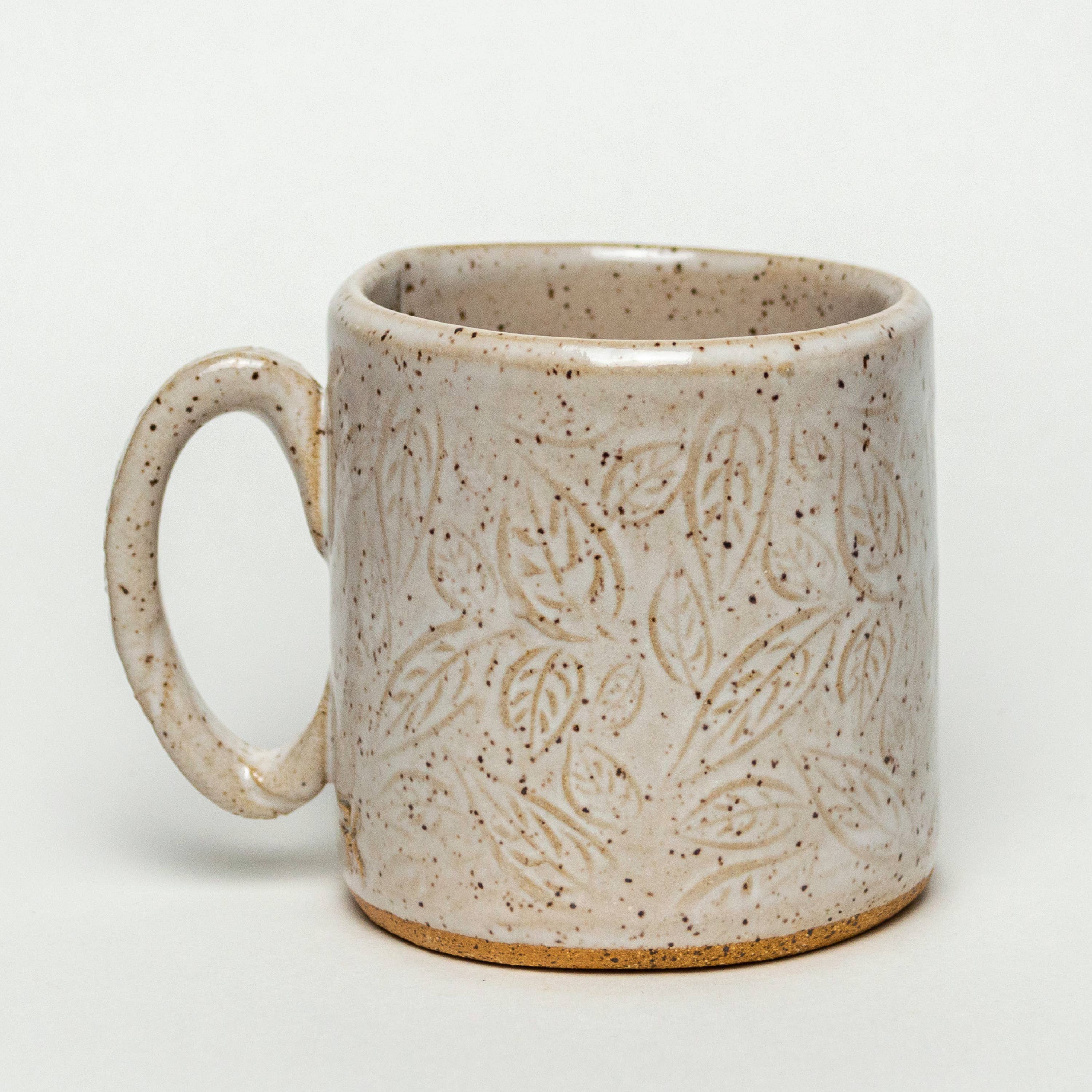 White Squirrel Clayworks - Wholesale Coffee Mug - Sunflower Pattern Handmade Ceramic White 10oz Mug2