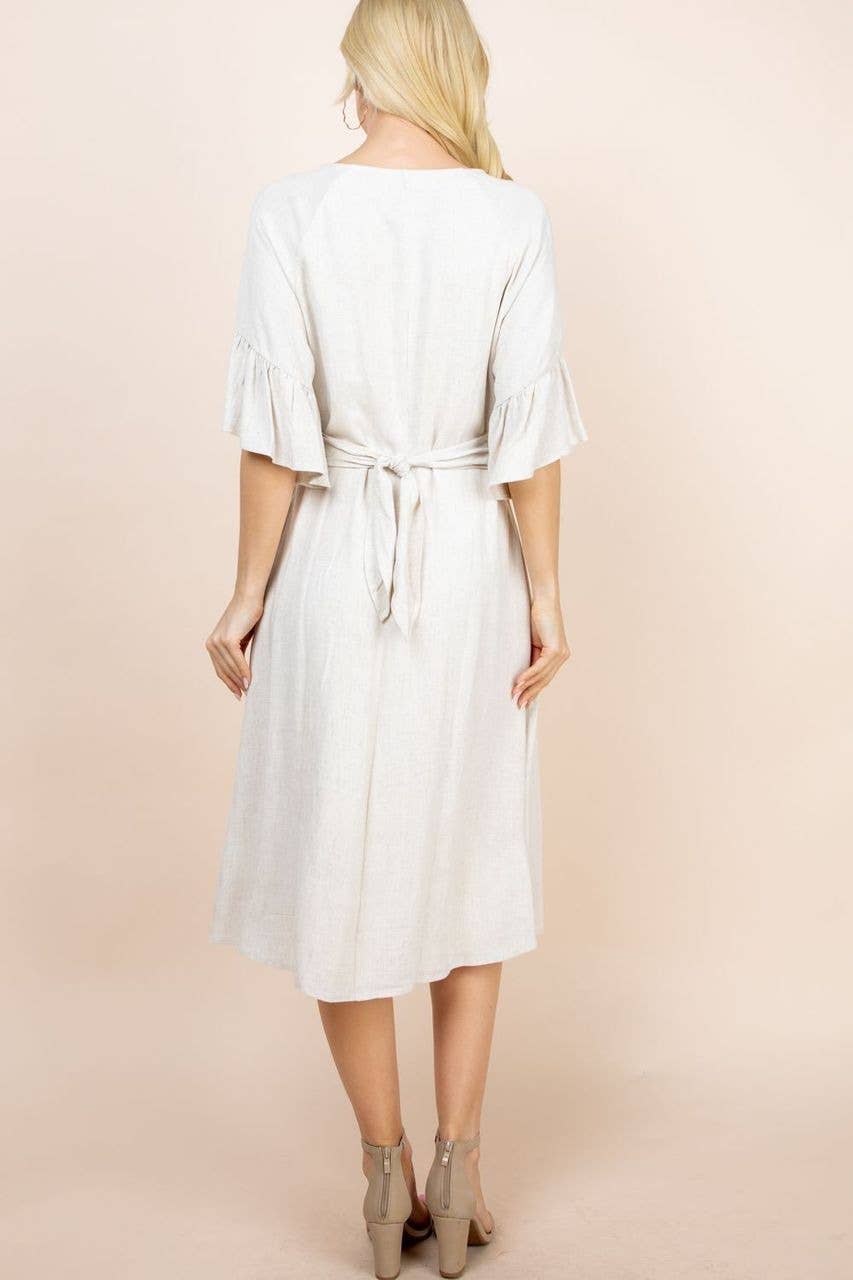 Gruau SD2120A ROBE EN LIN À COL EN V BORDEAUX AVEC DOUBLURE INTÉGRALE AVEC POCHES en vente sur Faire1