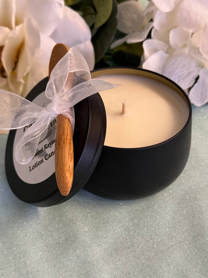 4oz Black Tin- Lotion Candle Custom for wholesale by Candles and Cream Collection