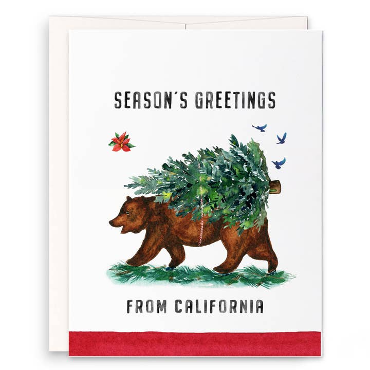 California Bear Flag Seasons Greeting - Funny Christmas Card for wholesale by Liyana Studio