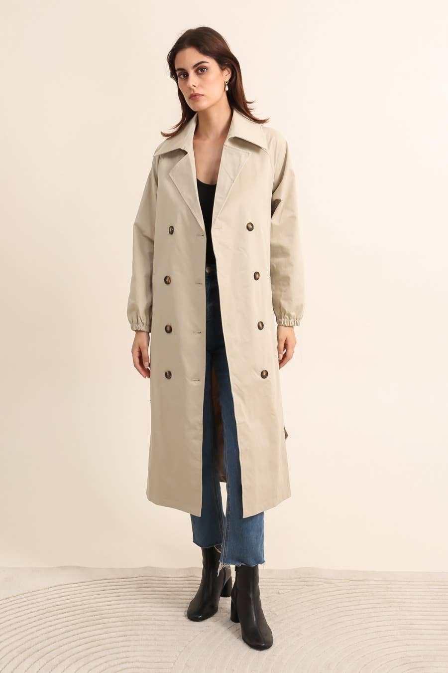 Attrait Paris – Engroshandel Trenchcoat - Dame – Lang trenchcoat med bælte14