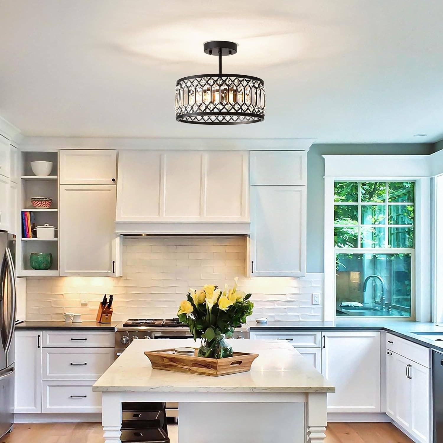 Crystal Black Three Light Semi Flush Mount Ceiling Light for wholesale on Faire1