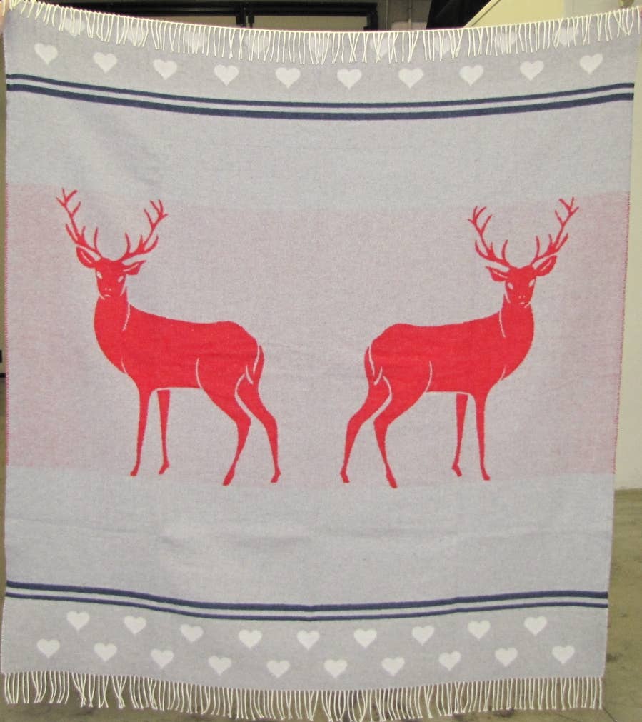 Beat Collection by Lanificio Idealtex Srl - Vente Plaids - Plaid en mélange de laine avec motif cerfs et cœurs0