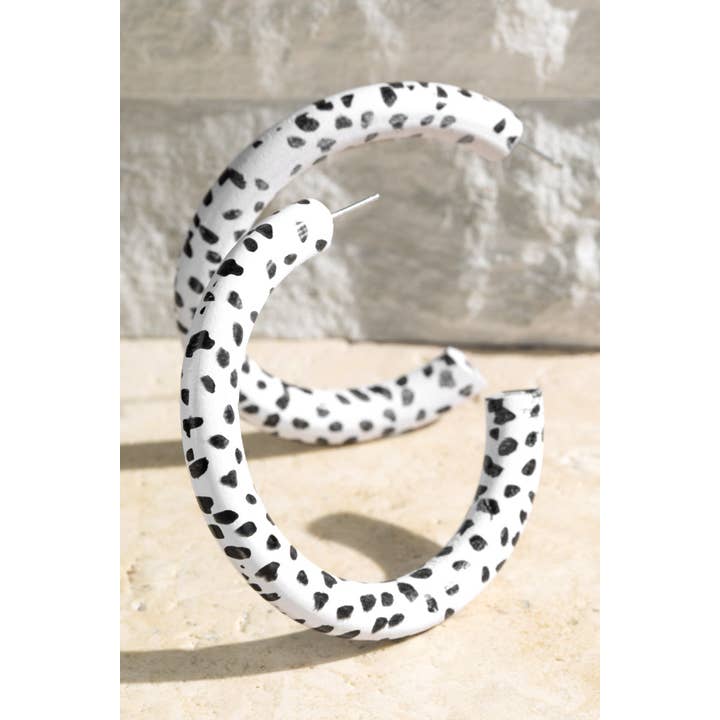 Dalmatian Wood Hoop Earrings for wholesale on Faire