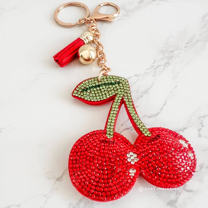 Zoey Christina - Wholesale Keychain - Unisex - Rhinestone Cherry Keychain – Sparkly Fruit Accessory for Bag3