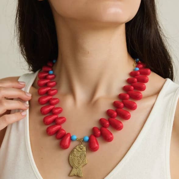 HoopLa - Wholesale Pendant/Charm Necklace - Lucky Fish- Kitsch and Sea- Resin Bead Statement Necklace4