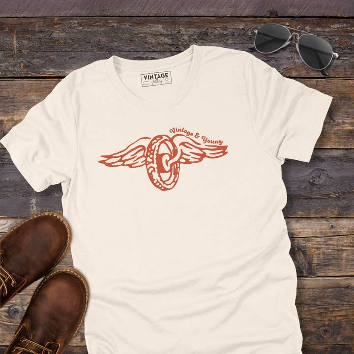 The Winged Wheel Tee for wholesale by VIntage & Young