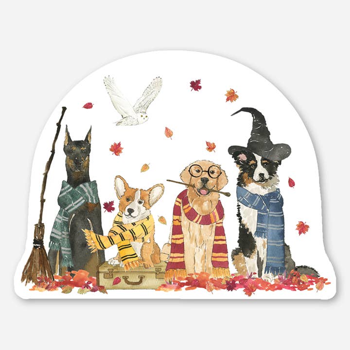 KelseyMDesigns - Wholesale Sticker - Wizard Dogs Sticker - 3"x3" Halloween Sticker