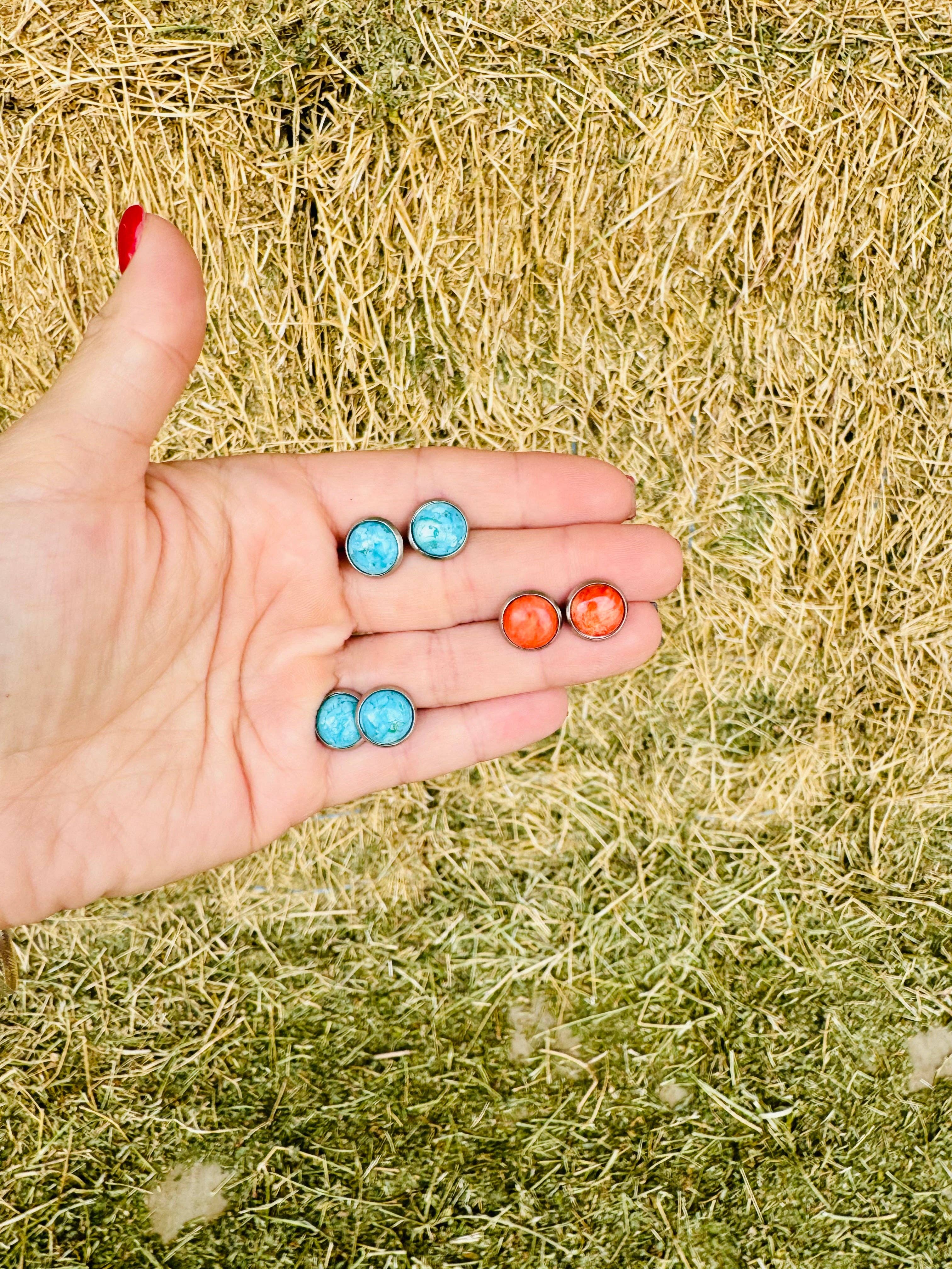 Wild Hancock Creations - Wholesale Stud/Post Earrings - Genuine Turquoise Stud Earring/Orange Spiny Oyster Earring5