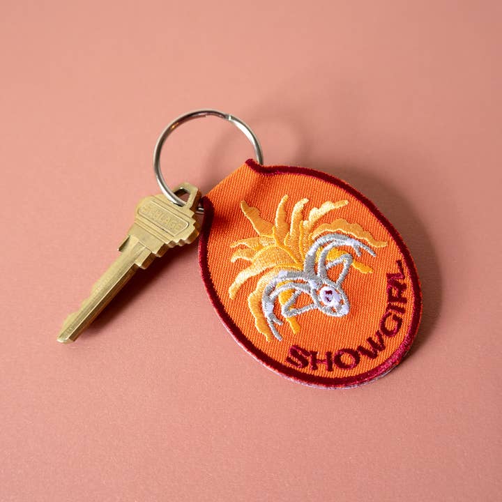 Showgirl Embroidered Keychain for wholesale by Lindy Stark Designs