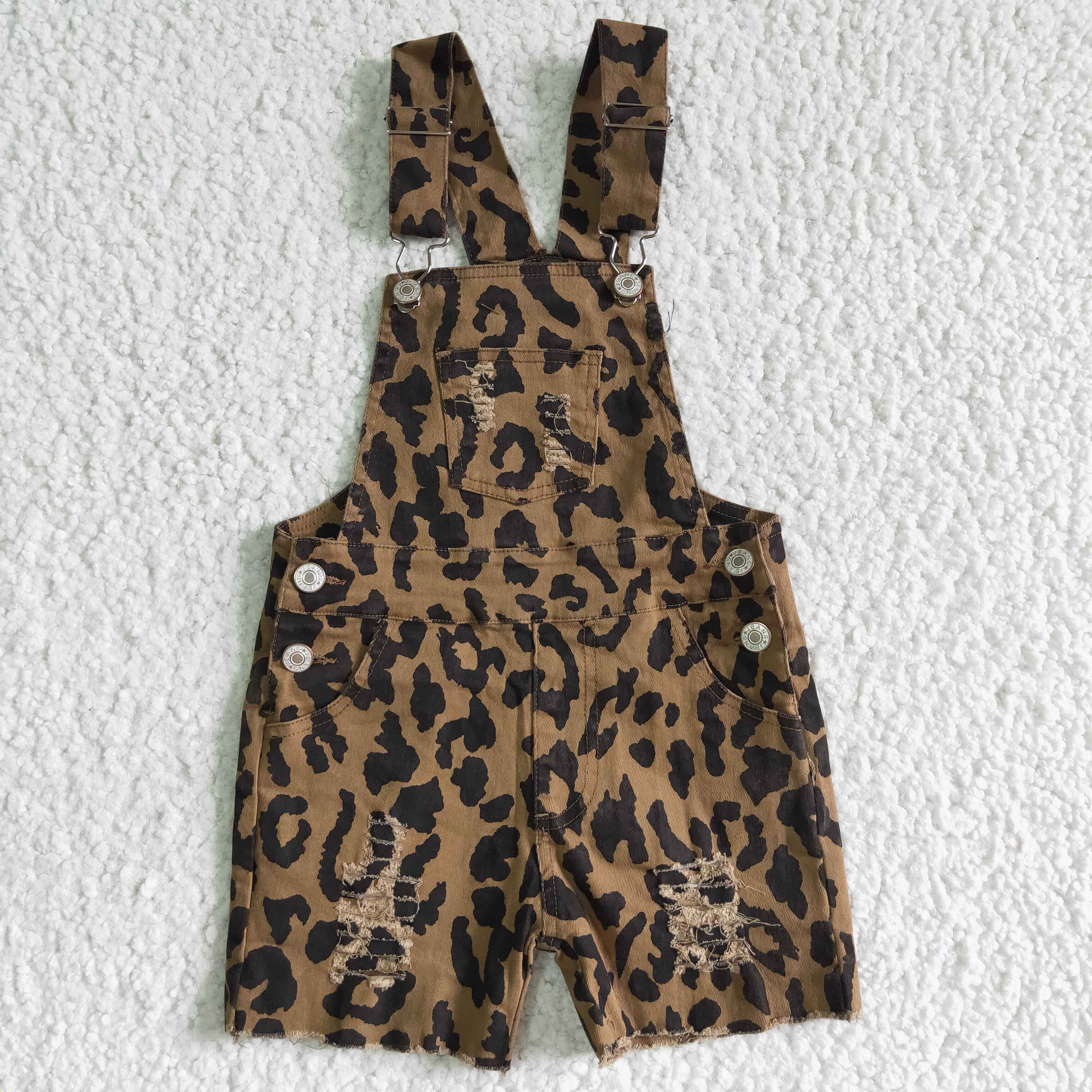 Wholesale High quality leopard denim shorts girls summer overalls