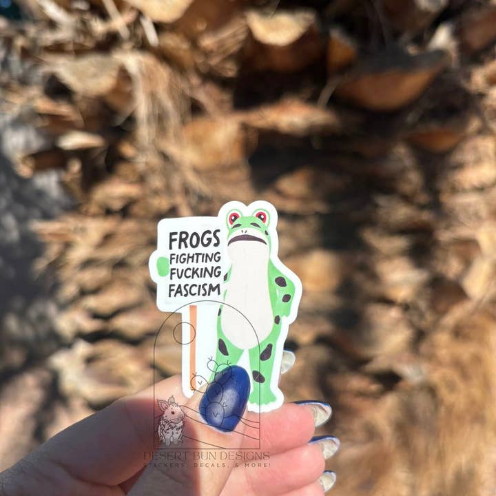 Frogs Fighting Facists for wholesale by Desert Bun Designs