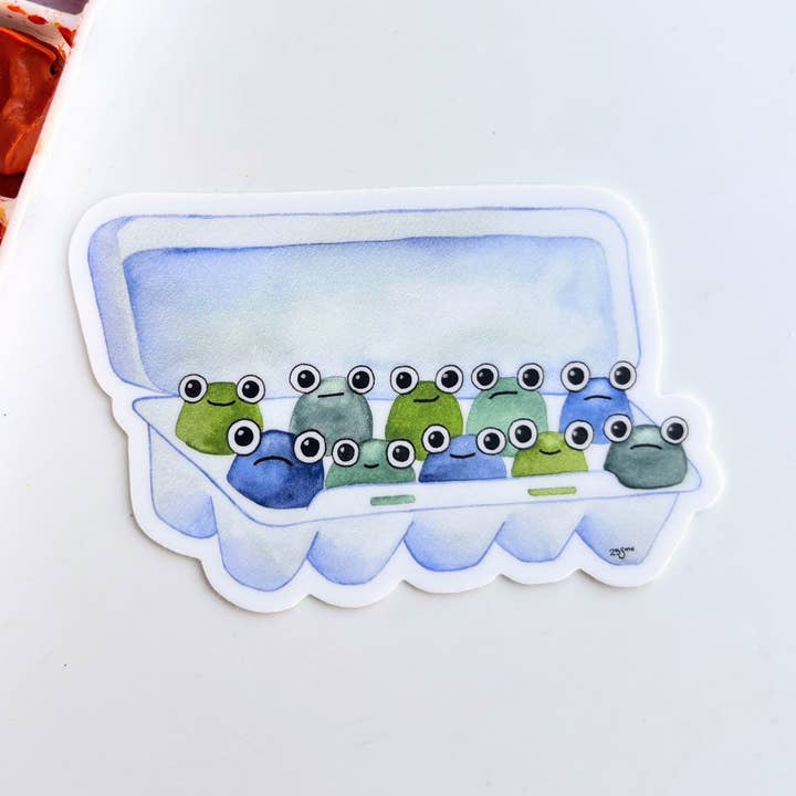 Rãs numa Caixa de Ovos Autocolante Engraçado por atacado de Owlfeathers Watercolor