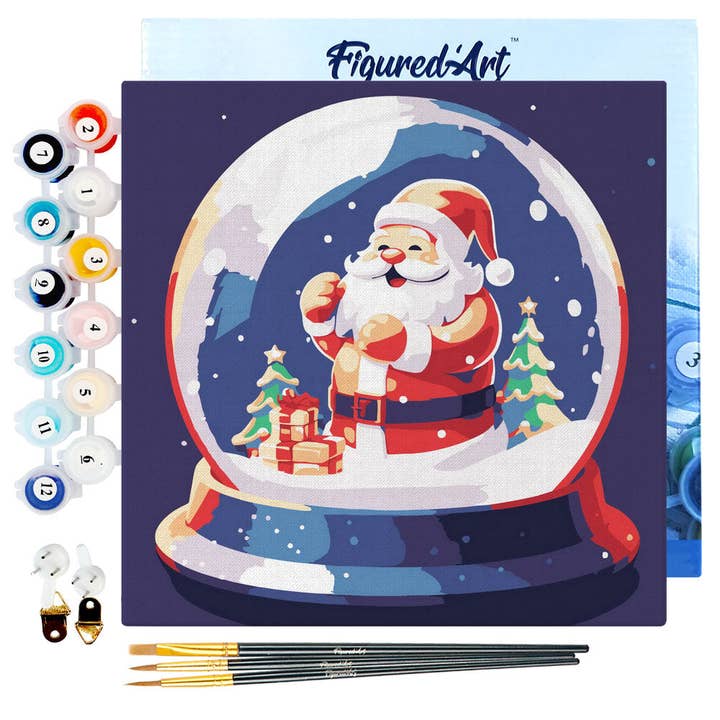 Mini Paint by numbers Santa in Snow Globe already framed for wholesale by Figured'Art