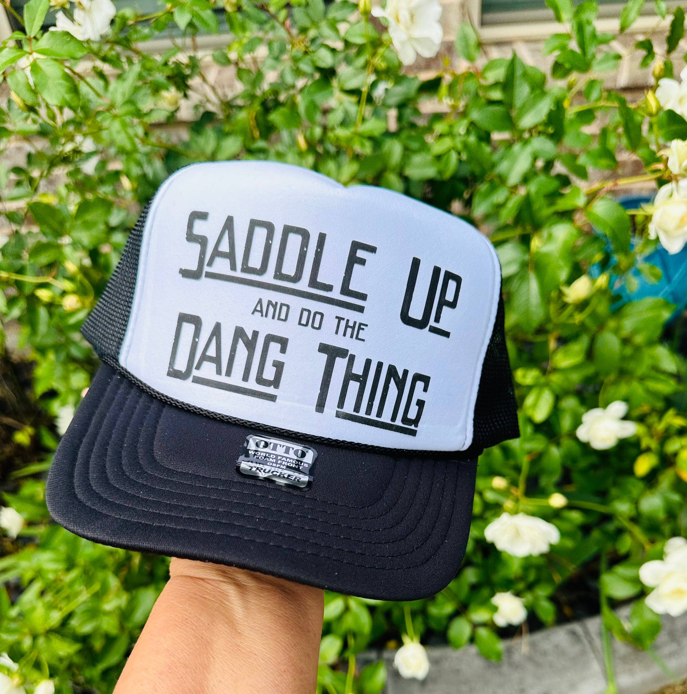 Southern Attitude Designs Inc - Wholesale Trucker Hat - Women's - Saddle Up DTF Printed Black & White Trucker Hat