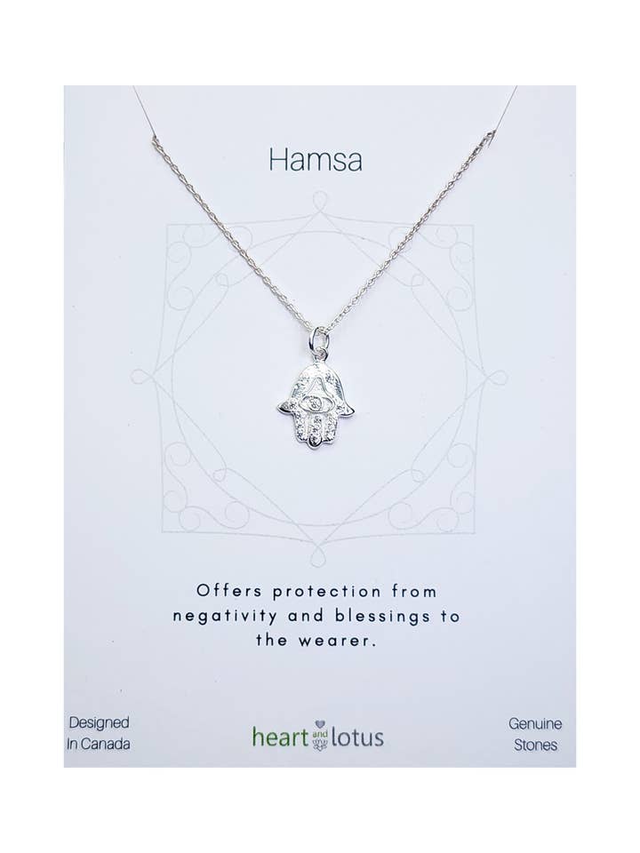 Collier Hamsa en zircone cubique + argent sterling pour la vente par Heart and Lotus Sterling Silver Jewelry