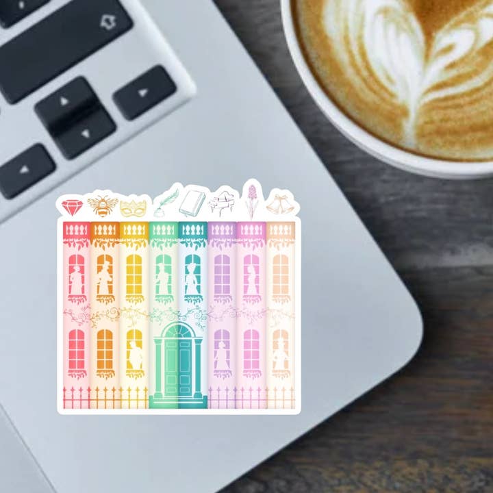 Autocollant en vinyle de 2,5" Bridgerton Rainbow Book Stack pour la vente par Fable and Flame Co.