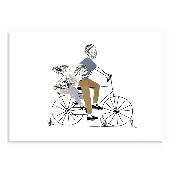 MY LOVELY THING - Vente Affiche d'art - Imprimer Bike Ride Papa avec 2 filles