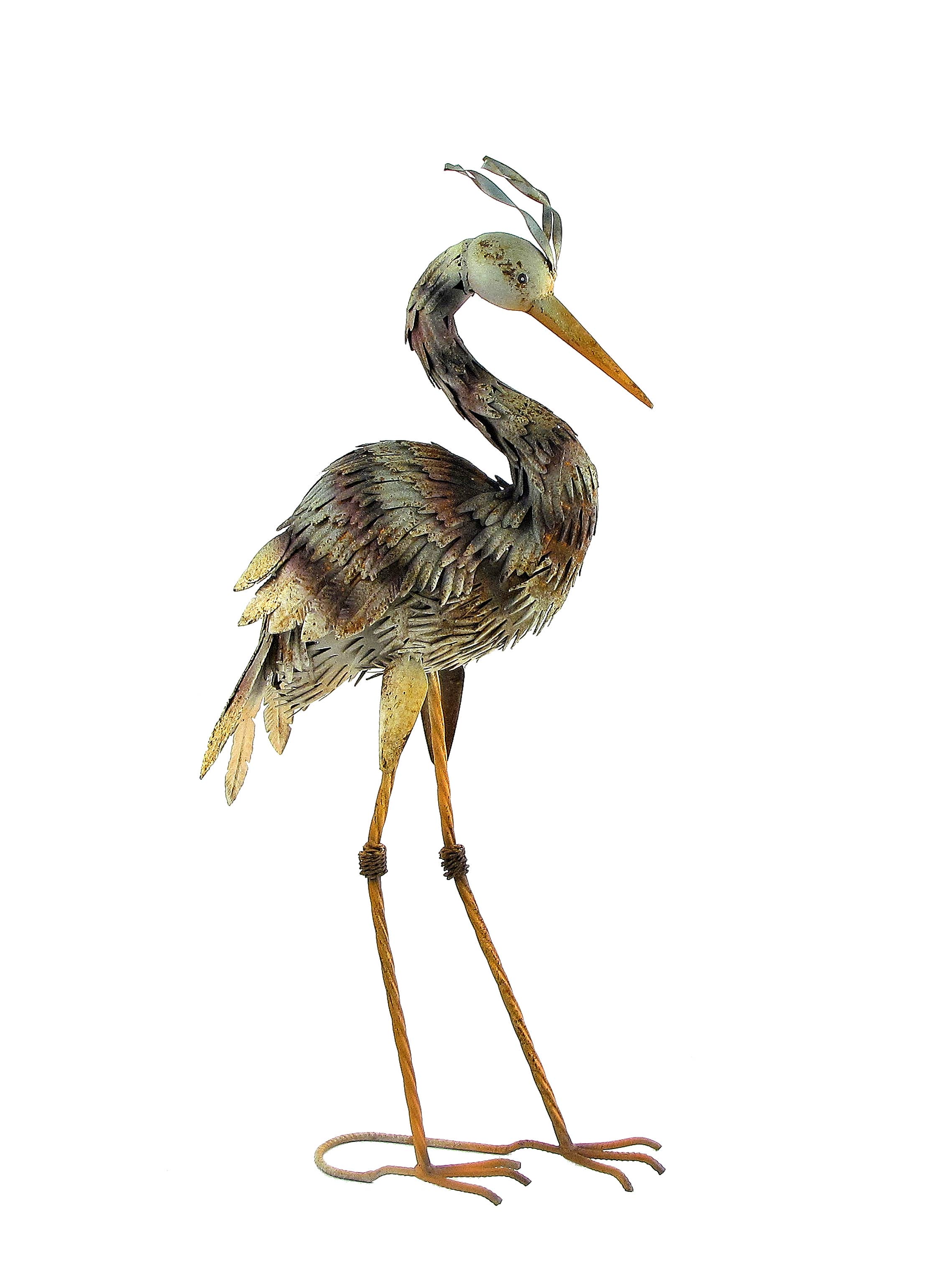 Zaer Ltd. International - Vente Sculpture - Statue de jardin en forme de héron en fer de 30,5 pouces de haut - 2 pièces/ensemble6