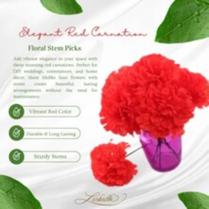 Larksilk - Wholesale Artificial flowers - Real Touch Red Silk Carnation Picks Bulk for Wedding Decor4