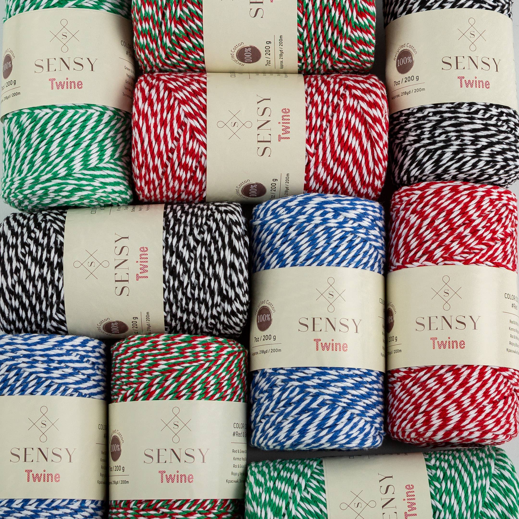 Sensy - Vendita all'ingrosso Spago - Sensy Premium spago a righe 100% cotone, 2 mm - 220 metri17