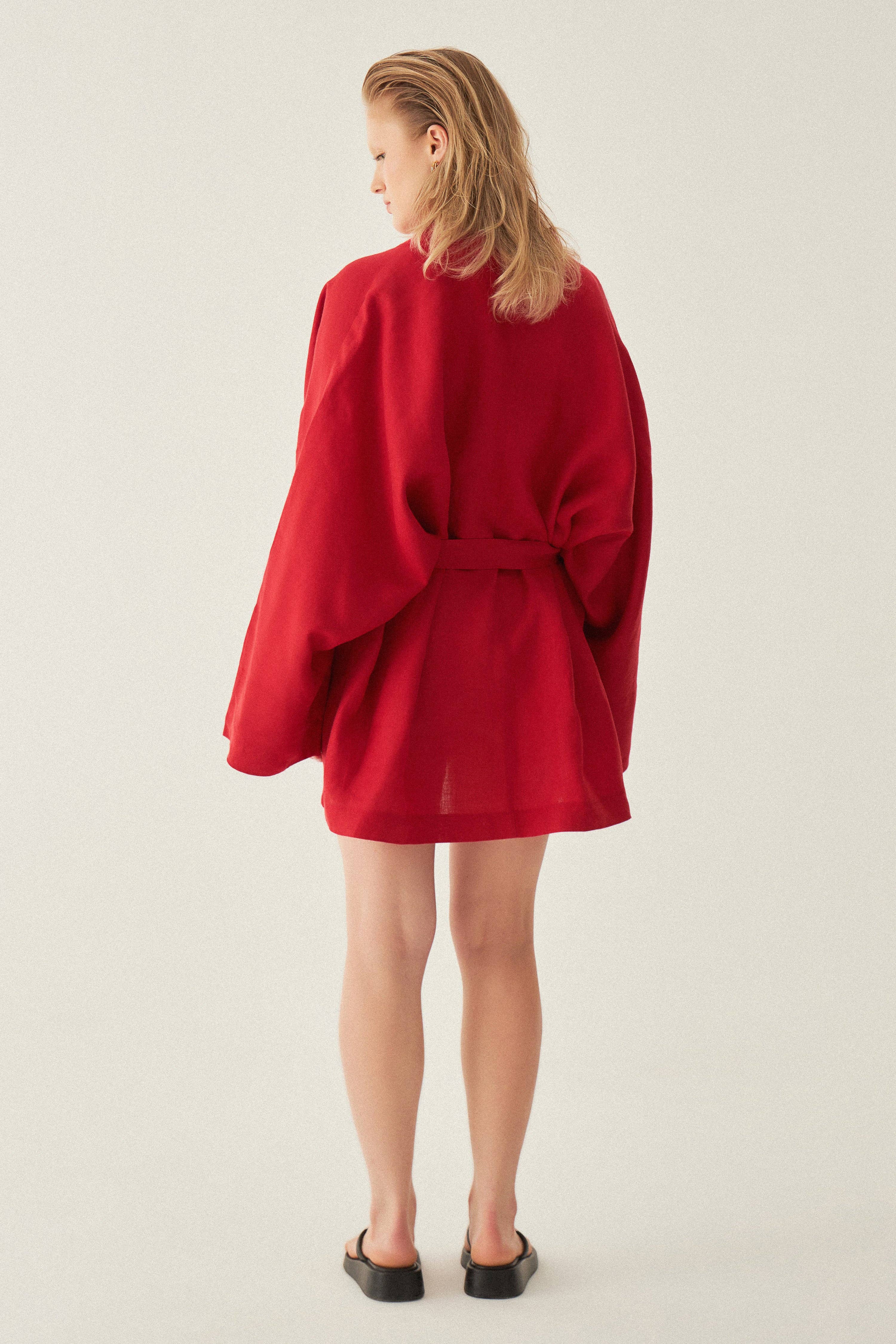 Le Cle – Kimono - Mulher por atacado – Kimono Riva em linho de corte amplo e comprimento curto9