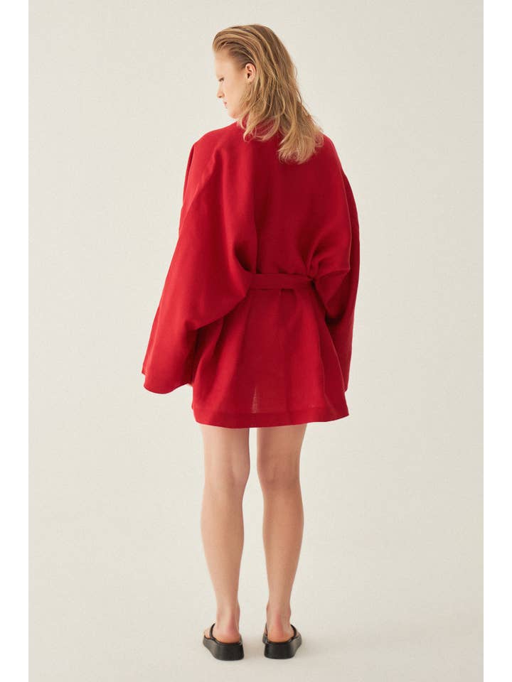 Le Cle – Kimono - Mulher por atacado – Kimono Riva em linho de corte amplo e comprimento curto9