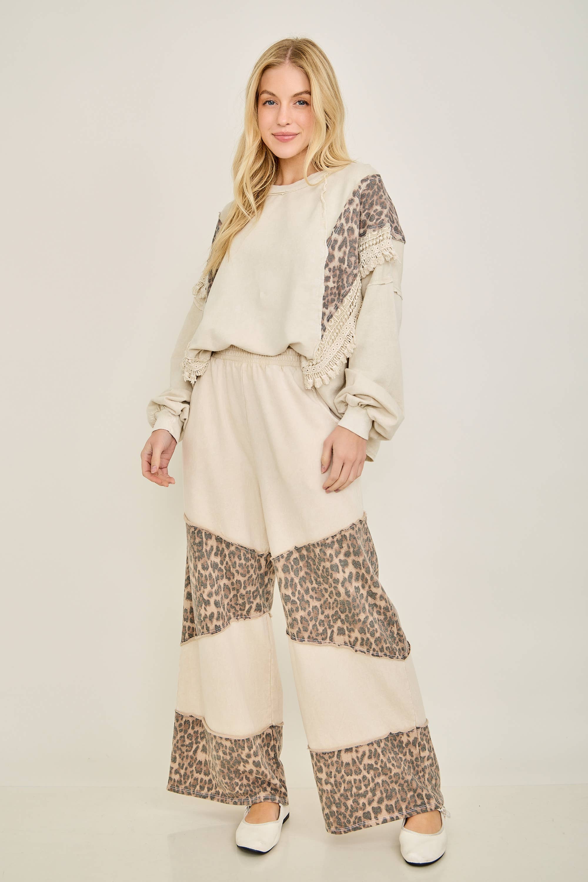 J.Her - Wholesale Blouse - Women's - Mineral Washed Cheetah Leopard Fringe tassel top HT672220