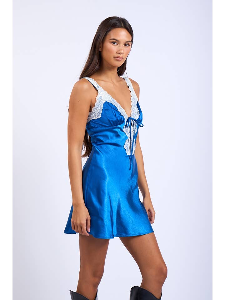 Sky to Moon - Wholesale Dress - Women's - SATIN LACE STRAP V-SHAPE OPEN BACK MINI DRESS2