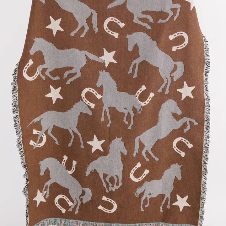 Good Merchant Co - Wholesale Throw Blanket - Wild Horse Western Throw Blanket - Brown0