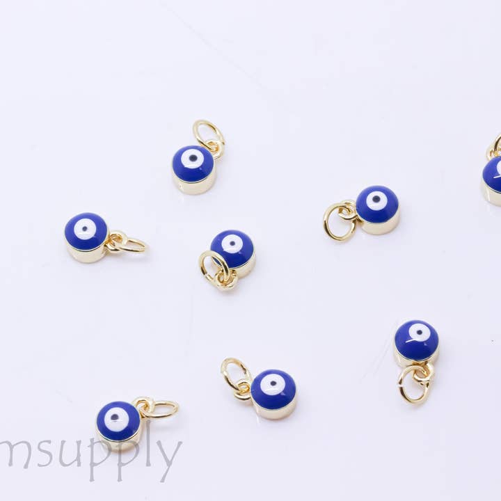 Jewel Pledge - Wholesale Individual Charm/Pendant - Gold Enamel Evil Eye Charm Set with Gold Backing,CPG1494