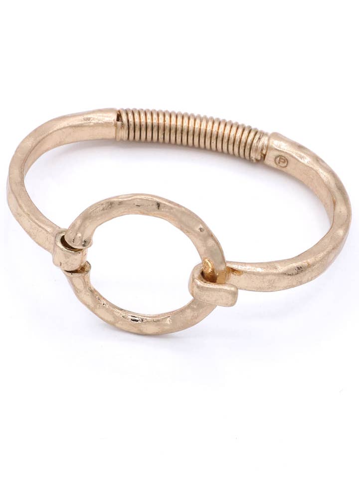 Geometric Circle Cutout Hammered Metal Bracelet for wholesale by Mint & Shine