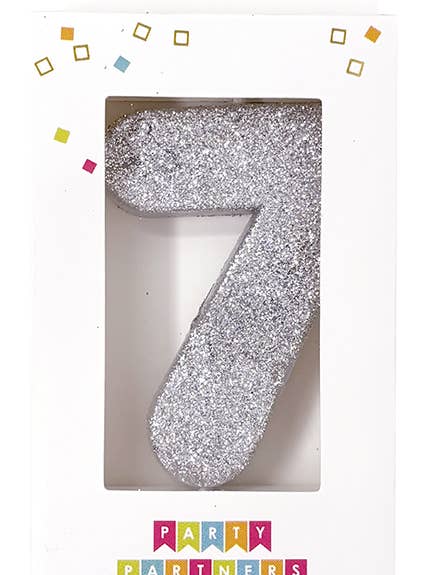 7 Glitter Number Candle Silver for wholesale by Party Partners