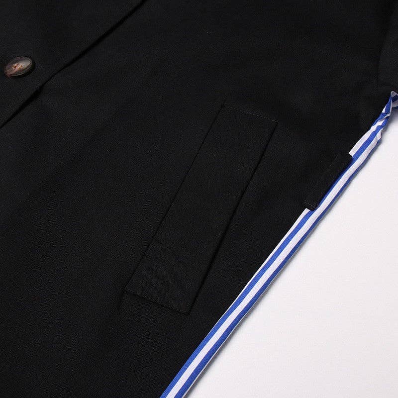 BLACK Knee Length Color Block Trench Coat for wholesale on Faire7