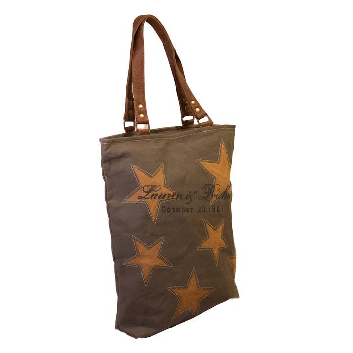 Dorset Bay - Wholesale Draagtas - Dames - Khaki Canvas Shopper met sterren (571)1