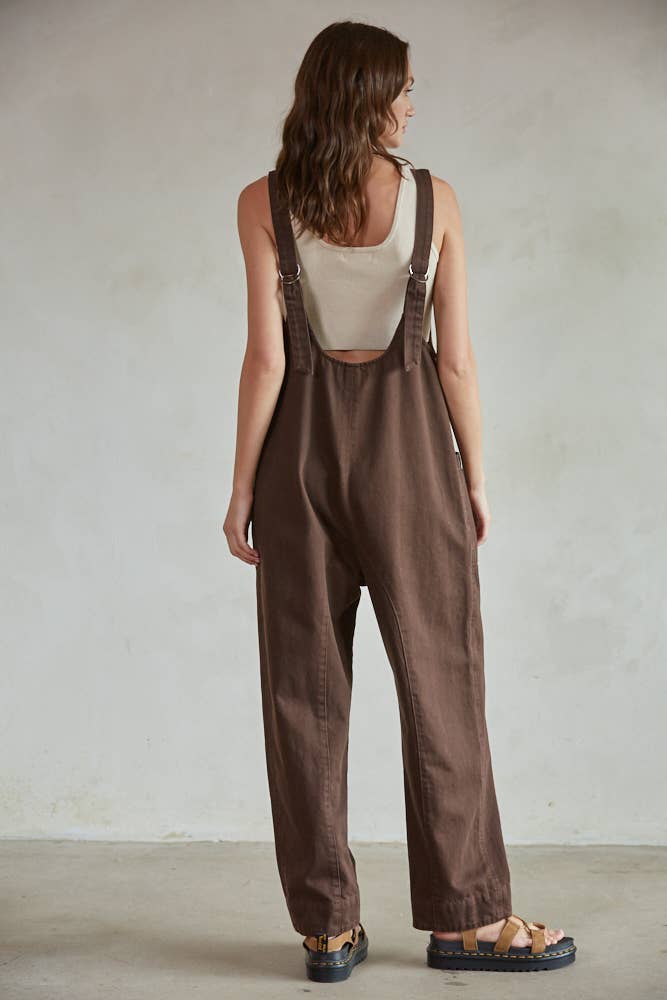 BD294 | Chocolate Denim Wide Leg Overalls for wholesale on Faire2