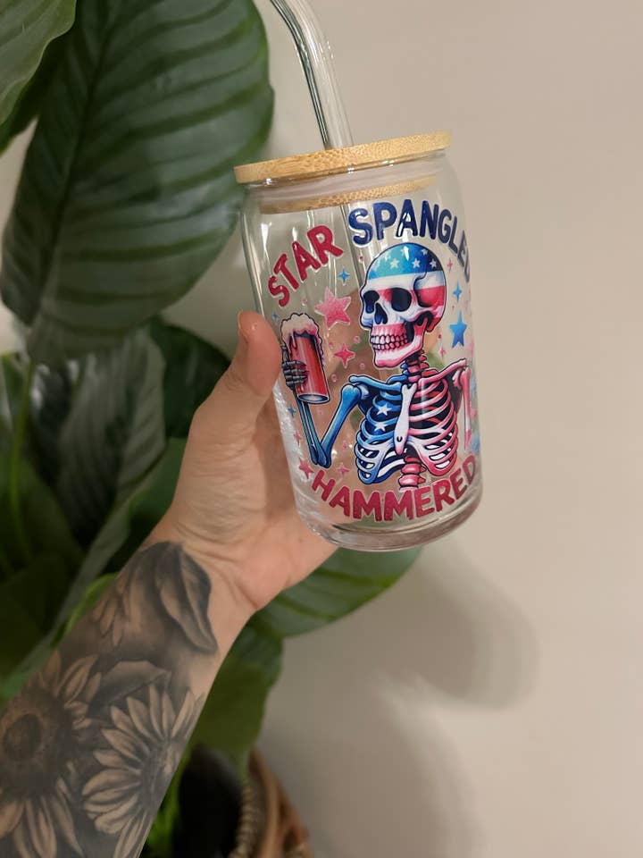 Star spangled hammered beer can glass for wholesale by The Wild Flower Boutique