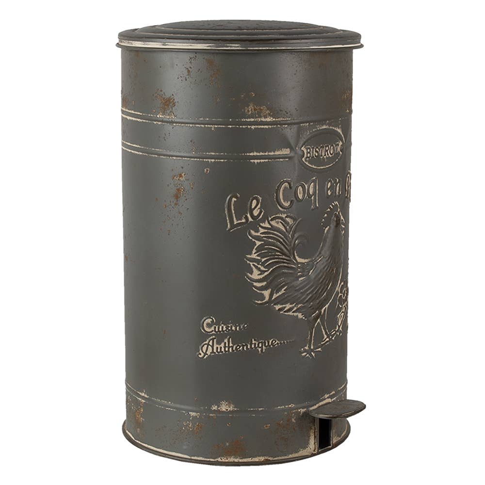 Clayre & Eef - Wholesale Trashcan/Trash Bin - 6Y4244 Pedal Bin Ø 27x45 cm Grey Metal Rooster Round Waste1