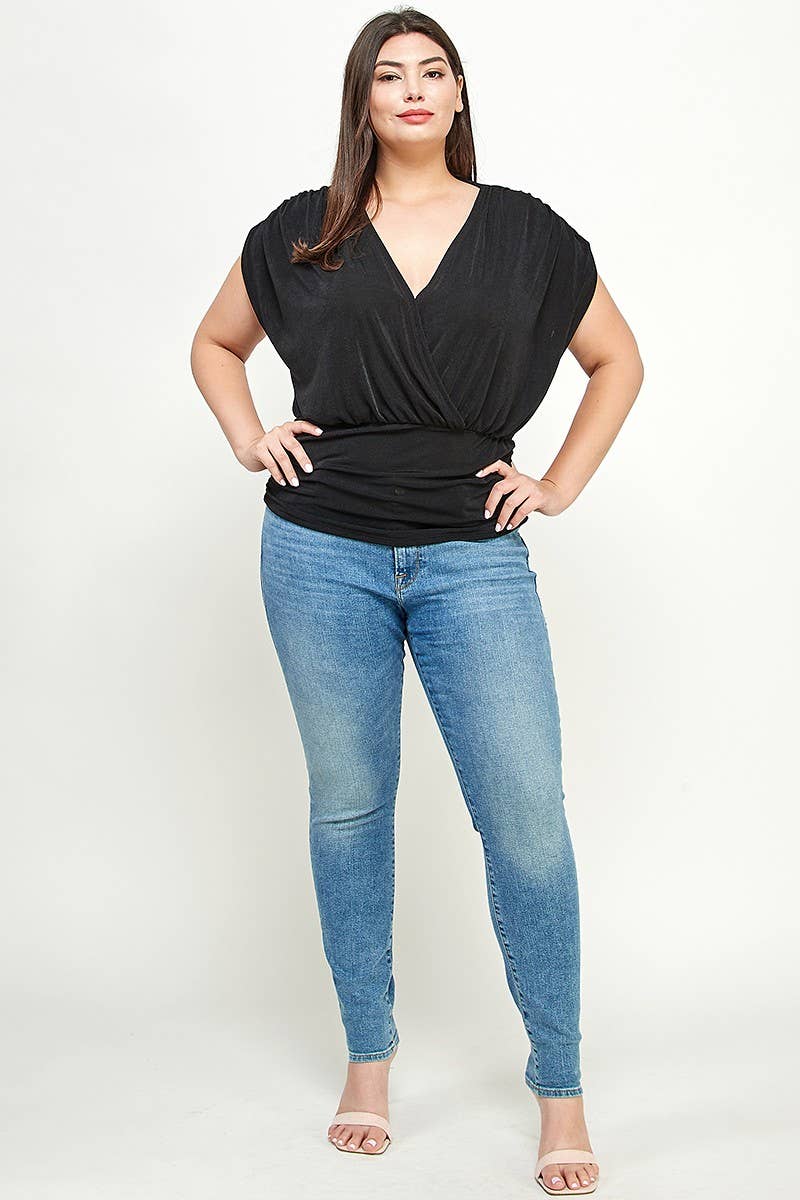 Haute Fox Plus Size & Contemporary - Wholesale Knit Top - Women's - Plus Size Slinky Knit Ruched Top - KY18023-T4