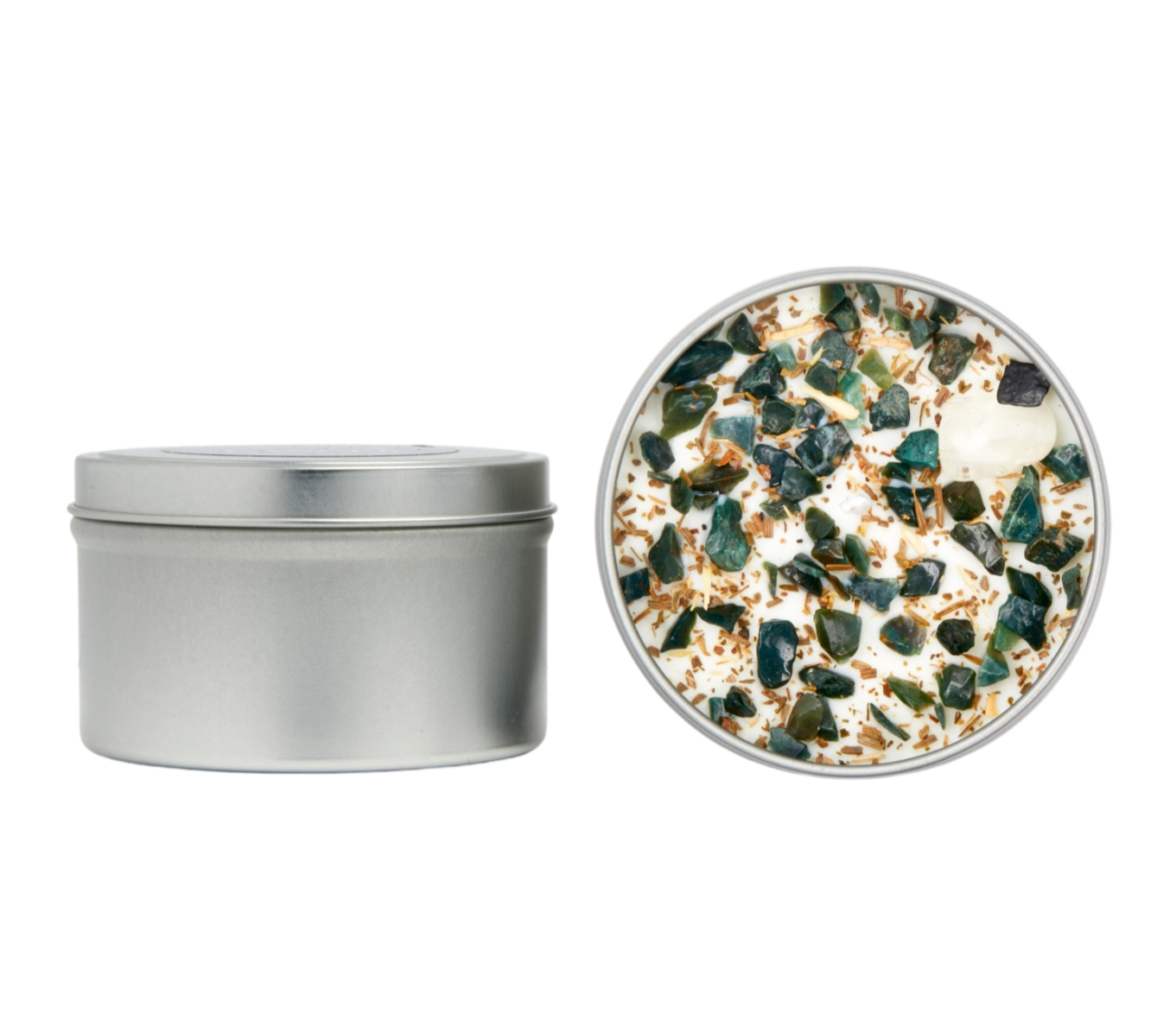 New Moon Beginnings - Wholesale Travel Candles - Crystals & Herb Energy Candles 8oz Tin Soy Candles Handmade56