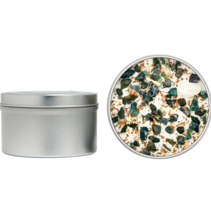 New Moon Beginnings - Wholesale Travel Candles - Crystals & Herb Energy Candles 8oz Tin Soy Candles Handmade56