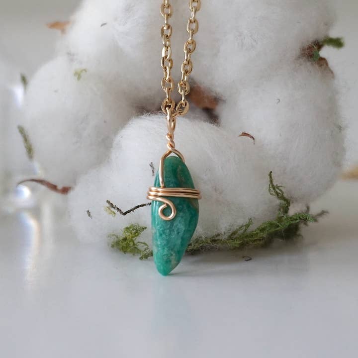 Organic Amazonite Necklace, Green Crystal Necklace for wholesale by Raw Stone Elegance