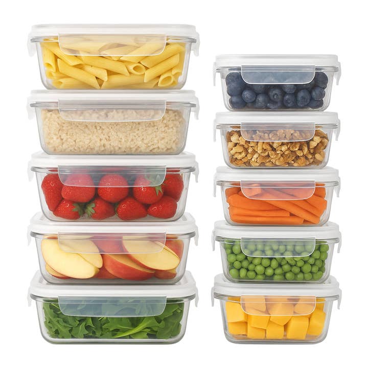 10pc Glass Food Storage Container Set with Lids for wholesale by Rinkit Pty Ltd