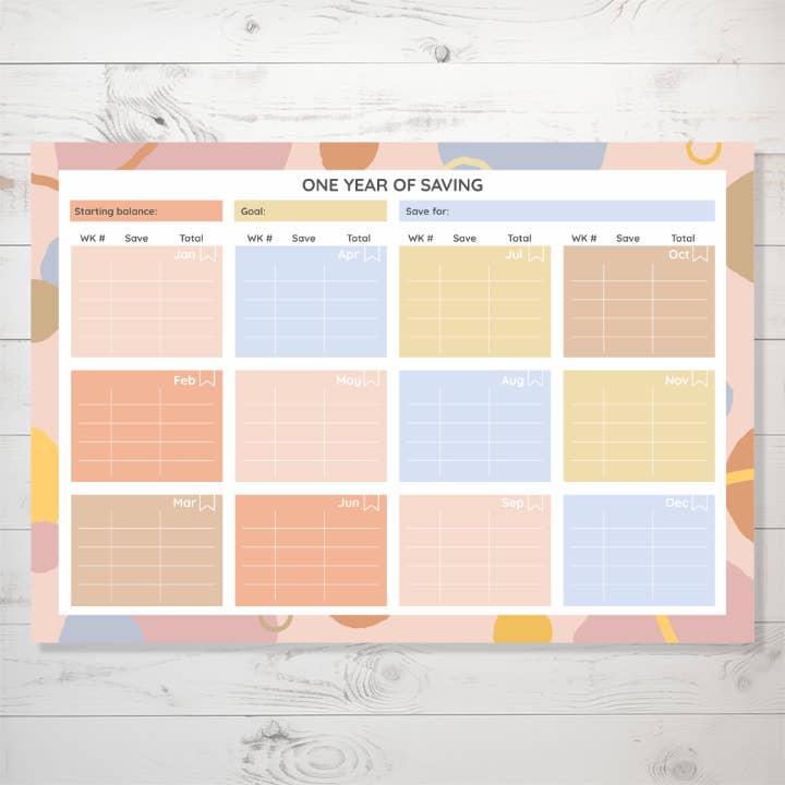 Annual Savings Challenge Aesthetic Sticker Sheet for wholesale by Three Arrow Gifts