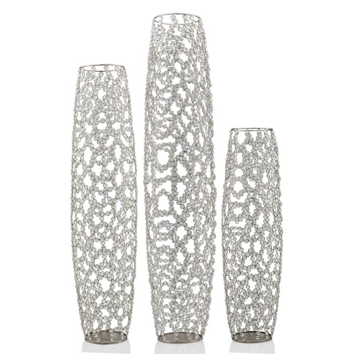 HomeRoots - Wholesale Vase - 47" Crystal Glass Silver Oval Floor Vase