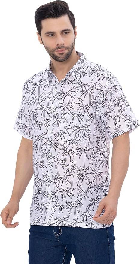 HAPPY BAY Linen Effect Mens  Shirts Black Palm Tree P00387 for wholesale on Faire4