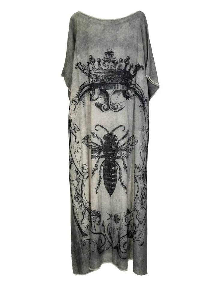 LeParisPetit by I Love Linen - Wholesale Tunic - Women's - Hi-Lo Tunic with Queen Bee Print in Gray or Gold