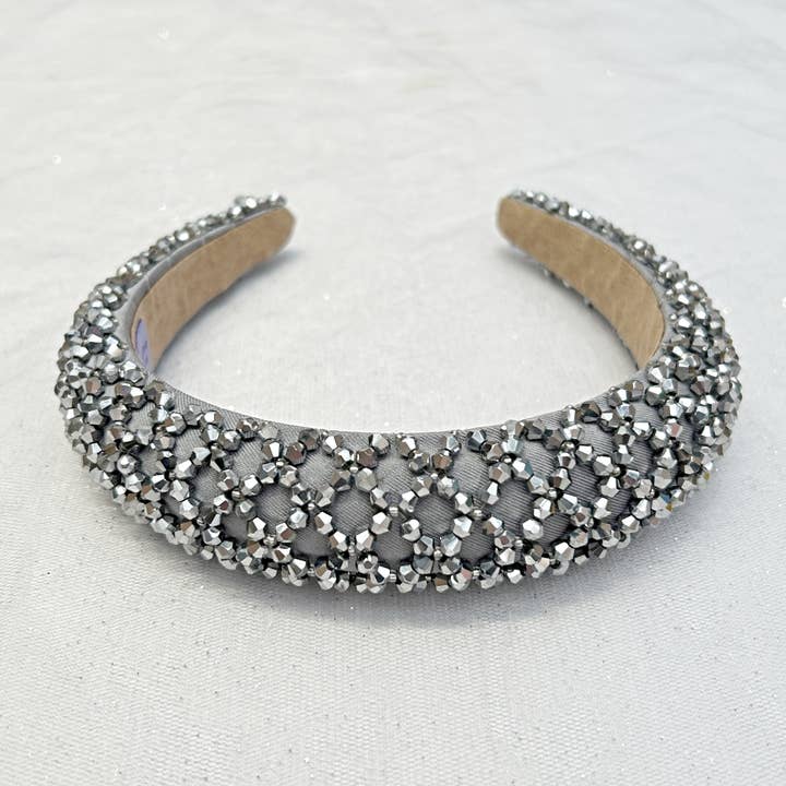Grey Sparkly Headband Beaded Headband for wholesale by QueenMee Accessories