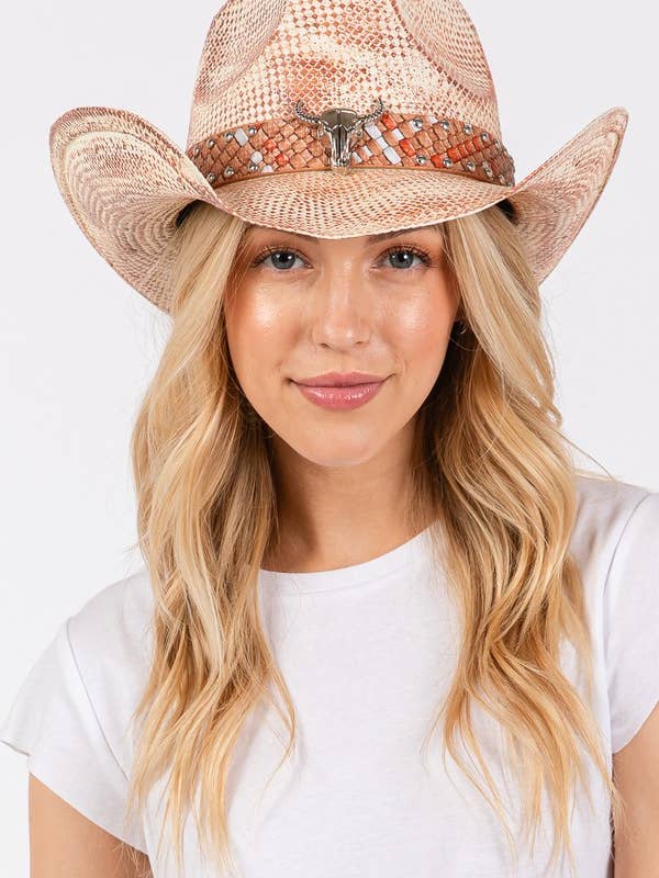 VINTAGE COWBOY HAT WITH WESTERN BULL AND STUD for wholesale by Shop Neighbors